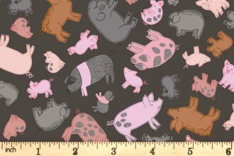 LAST BOLT!! Lewis & Irene Piggy Tails Fabric Collection Piggies on Dark Mud Premium 100% Cotton Quilt Shop Quality Fabrics