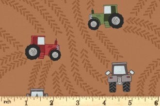 LAST BOLT! Lewis & Irene Piggy Tails Fabric Collection Tractor Trails on Rust Premium 100% Cotton Quilt Shop Quality Fabrics