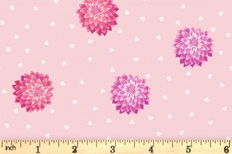 Lewis & Irene’s Love Blooms Fabric Collection Dahlias and Hearts on Pale Pink Premium 100% Cotton Quilt Shop Quality Fabrics