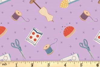 LAST BOLT!! Lewis & Irene Small Things Crafts Fabric Collection Dressmaking on Light Purple Premium 100% Cotton Quilt Shop Quality Fabrics