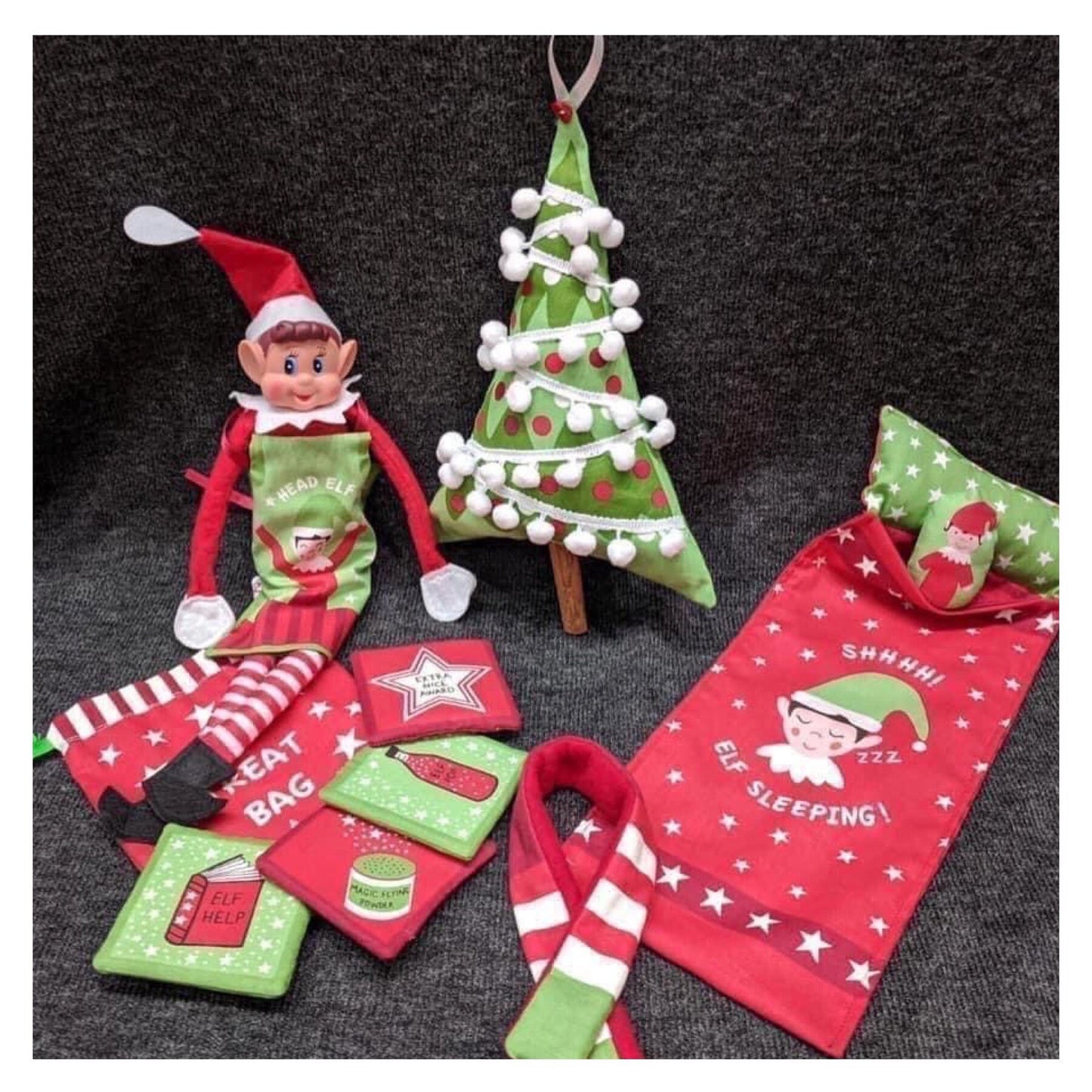 GLOWING FABRICS!! Lewis & Irene Christmas Glow Fabric Collection Elf on the Shelf Accessory Panel on Blue Premium 100% Cotton Fabrics