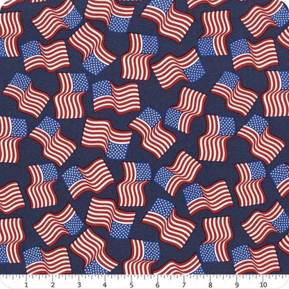 Lewis & Irene Americana Fabric Collection American Flags on Dark Blue Premium 100% Cotton Quilt Shop Quality Fabrics