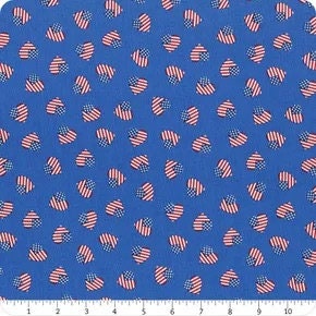 Lewis & Irene Americana Fabric Collection American Hearts on Blue Premium 100% Cotton Quilt Shop Quality Fabrics