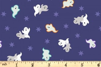 GLOWING FABRICS!! Lewis & Irene Castle Spooky Fabric Collection Glowing Spooky Ghosts on Blue Premium 100% Cotton Fabrics