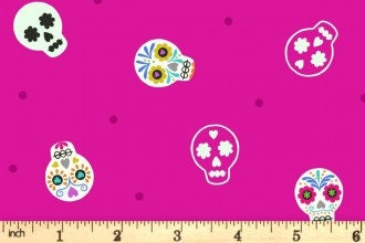 GLOWING FABRICS!! Lewis & Irene Small Things Glow Fabric Collection Glowing Sugar Skulls on Bright Pink Premium 100% Cotton Fabrics