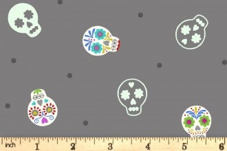 GLOWING FABRICS!! Lewis & Irene Small Things Glow Fabric Collection Glowing Sugar Skulls on Grey Premium 100% Cotton Fabrics