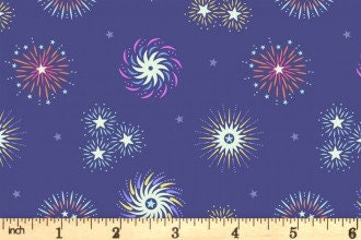 GLOWING FABRICS!! Lewis & Irene Small Things Glow Fabric Collection Glowing Fireworks on Blue Premium 100% Cotton Fabrics