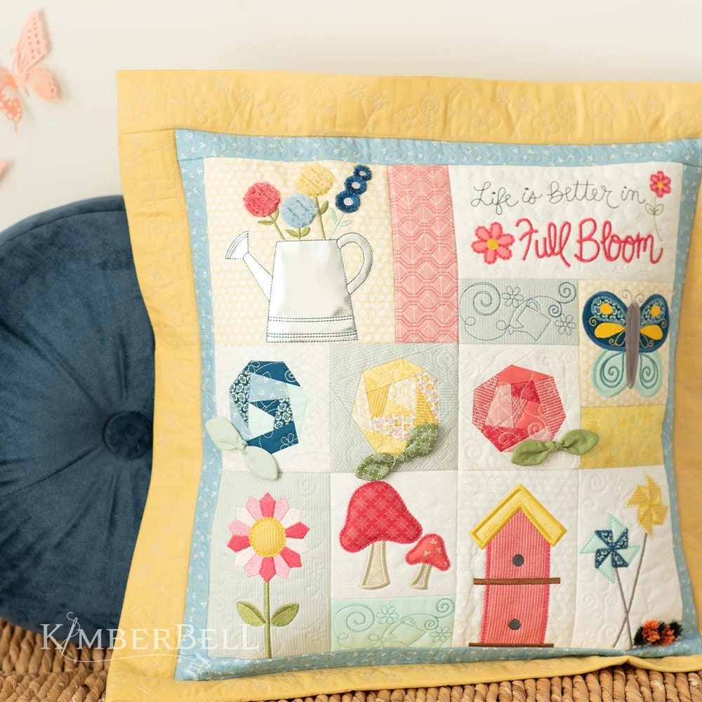 Kimberbell Life Is Better In Full Bloom 22"x22" Pillow Fabric & Embellishment Kit (Optional Pillow Insert Sold Separately)