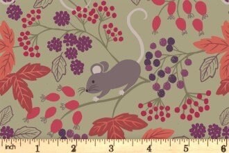 LAST BOLT! Lewis & Irene Autumn Fields Reloved Fabric Collection Mice With Berries on Country Green Premium 100% Cotton Fabrics