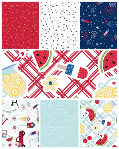 Needle In A Hays Stack Let's Celebrate Quilt Kit Featuring Kimberbell Red, White, & Bloom Fabric Finished Size: 68"x76" Premium 100% Cotton