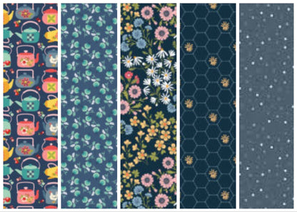 LAST ONE!! Poppie Cotton 5 Yard Bundle Box Assorted Prints on Navys Premium 100% Cotton Quilt Shop Quality Fabrics