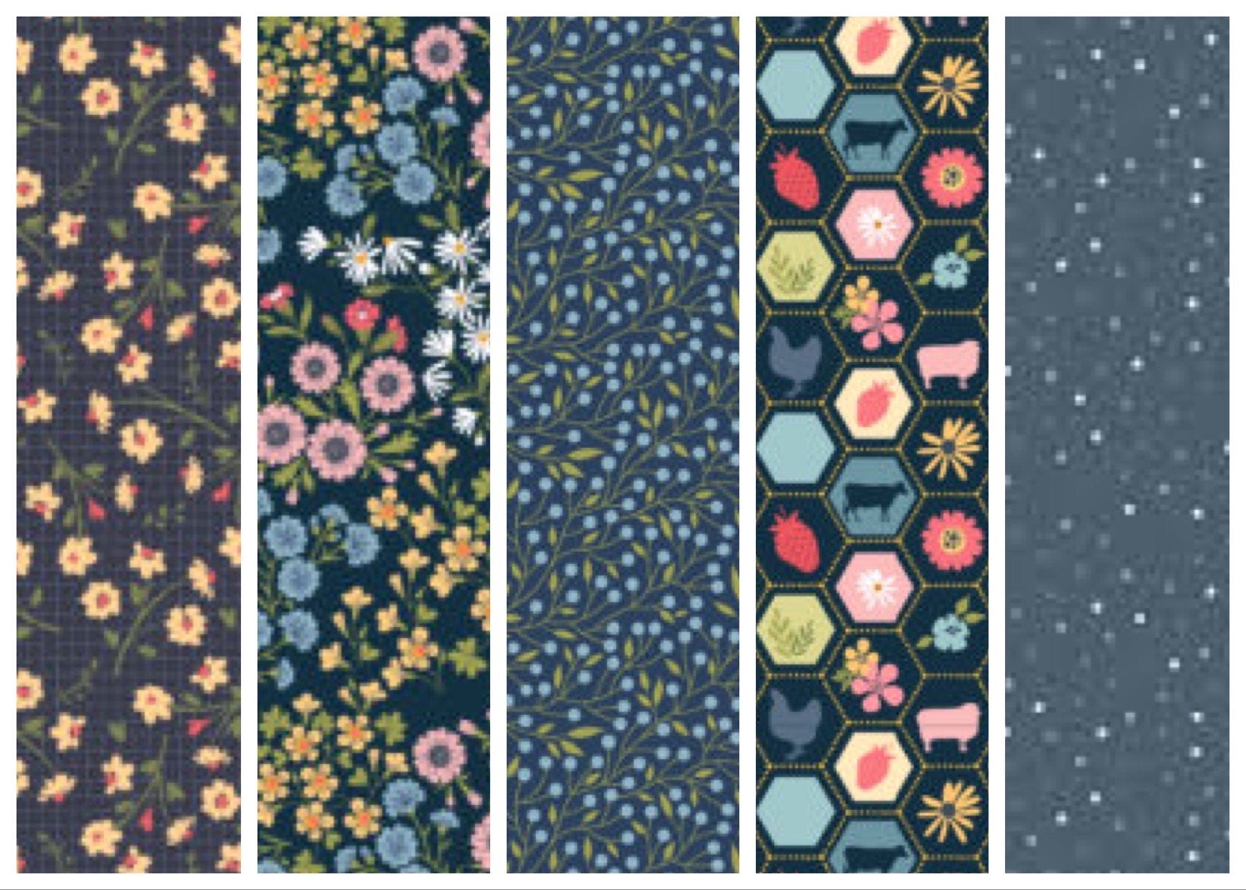 LAST ONE!! Poppie Cotton 5 Yard Bundle Box Assorted Prints on Navys Premium 100% Cotton Quilt Shop Quality Fabrics