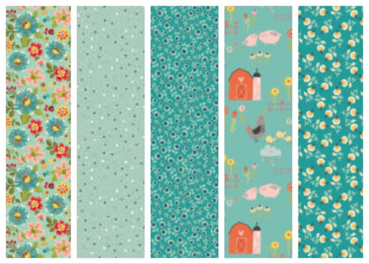 LAST ONE!! Poppie Cotton 5 Yard Bundle Box Assorted Prints on Teals Premium 100% Cotton Quilt Shop Quality Fabrics