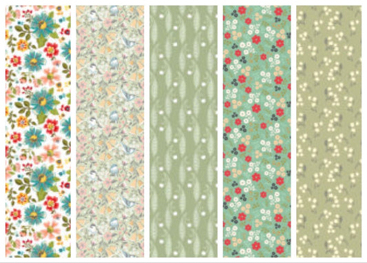 LAST ONE!! Poppie Cotton 5 Yard Bundle Box Assorted Prints on Greens Premium 100% Cotton Quilt Shop Quality Fabrics