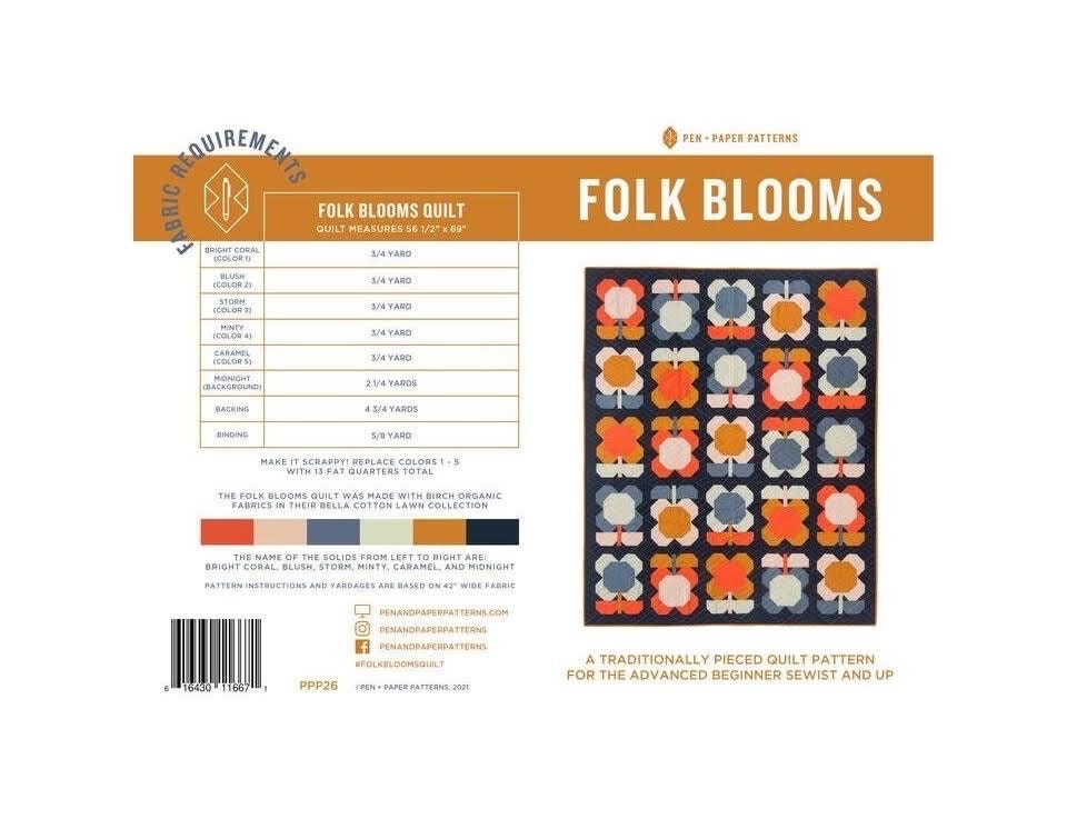 Pen + Paper Patterns Folk Blooms Quilt Kit Featuring Paintbrush Studios Botanica Fabrics Finished Size: 56.5"x69" Premium 100% Cotton Fabric