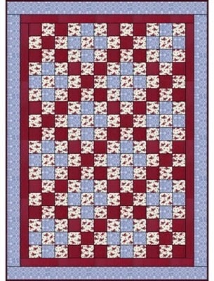 Fabric Cafe Nine Patch Quilt Pattern (Uses Only 3 Yards of Fabric For Top) Finished Size 45"x63"