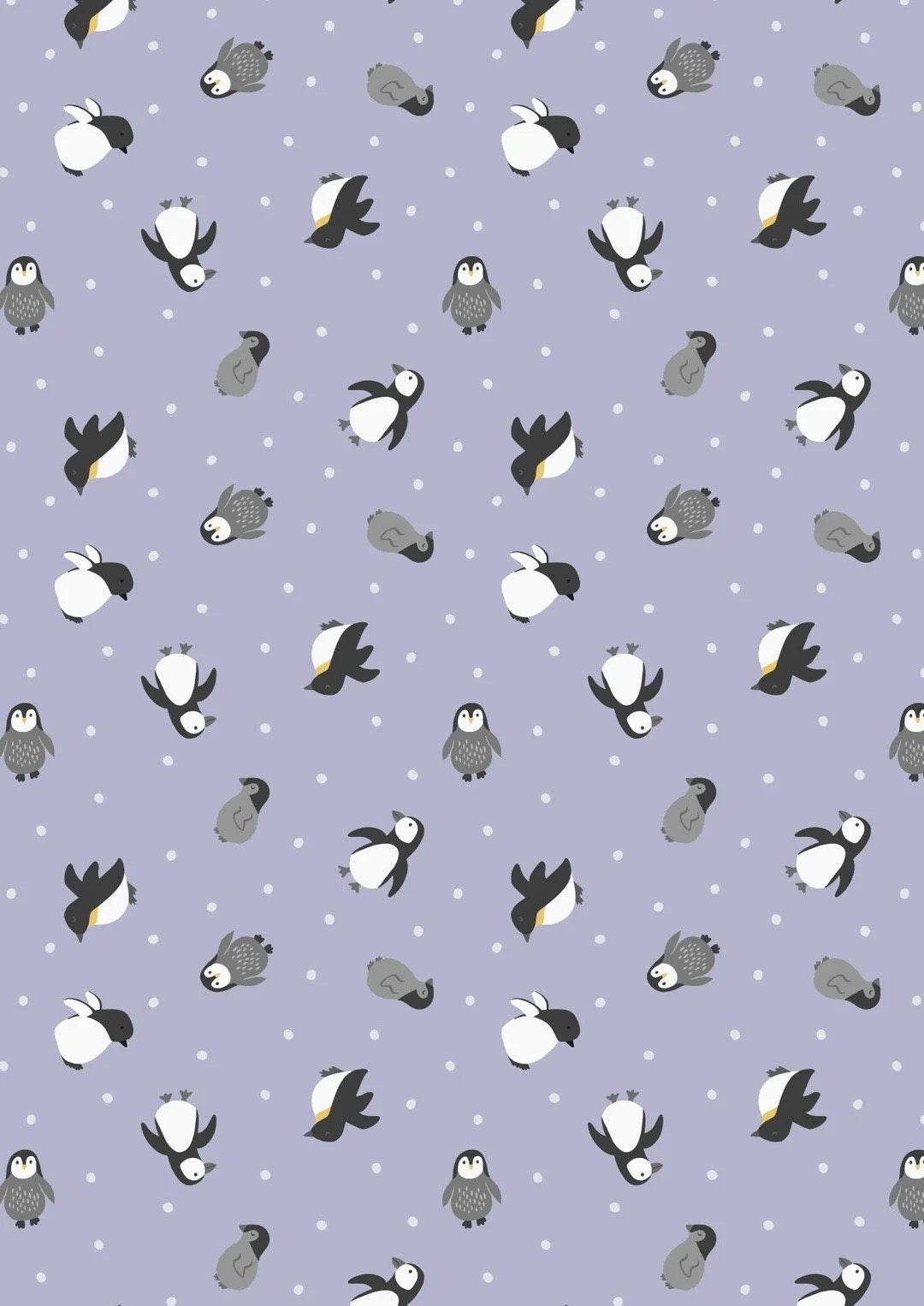 Lewis & Irene Small Things Polar Animals Fabric Collection Pearlescent Penguins on Iced Lilac Premium 100% Cotton Quilt Shop Quality Fabrics