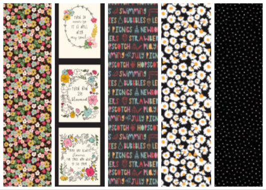 LAST ONE!! Poppie Cotton 5 Yard Bundle Box Assorted Prints on Blacks Premium 100% Cotton Quilt Shop Quality Fabrics