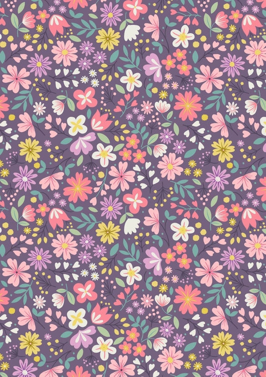 Lewis & Irene Spring Treats Fabric Collection Spring Floral on Dark Violet Premium 100% Cotton Quilt Shop Quality Fabrics