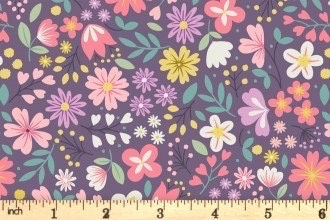 Lewis & Irene Spring Treats Fabric Collection Spring Floral on Dark Violet Premium 100% Cotton Quilt Shop Quality Fabrics