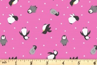 Lewis & Irene Small Things Polar Animals Fabric Collection Pearlescent Penguins on Aurora Pink Premium 100% Cotton Fabrics