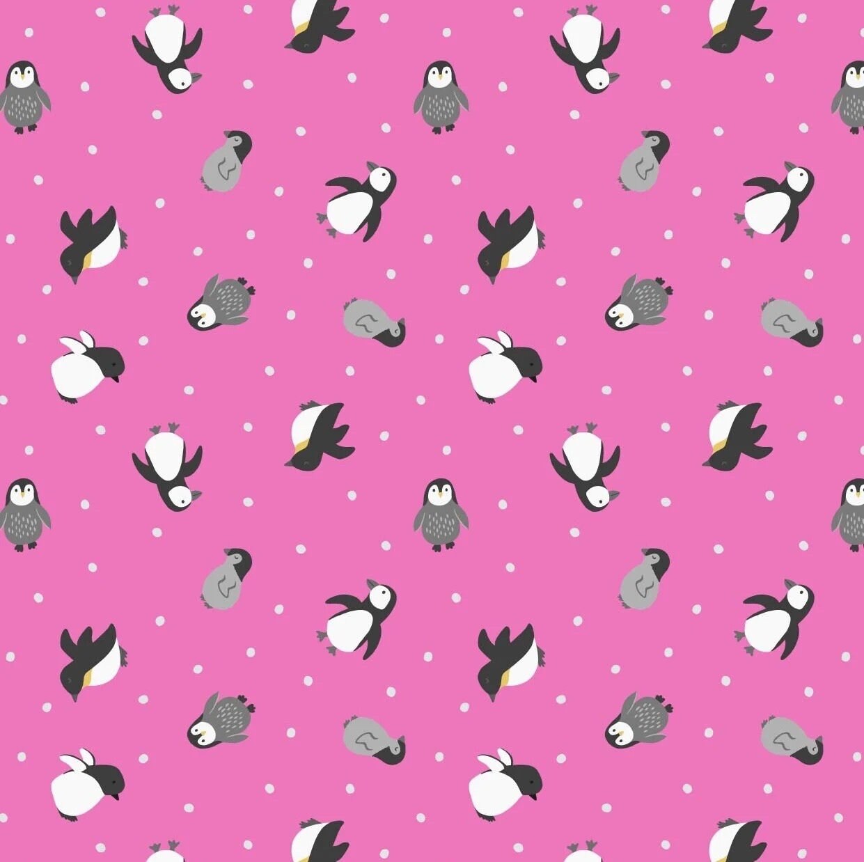 Lewis & Irene Small Things Polar Animals Fabric Collection Pearlescent Penguins on Aurora Pink Premium 100% Cotton Fabrics