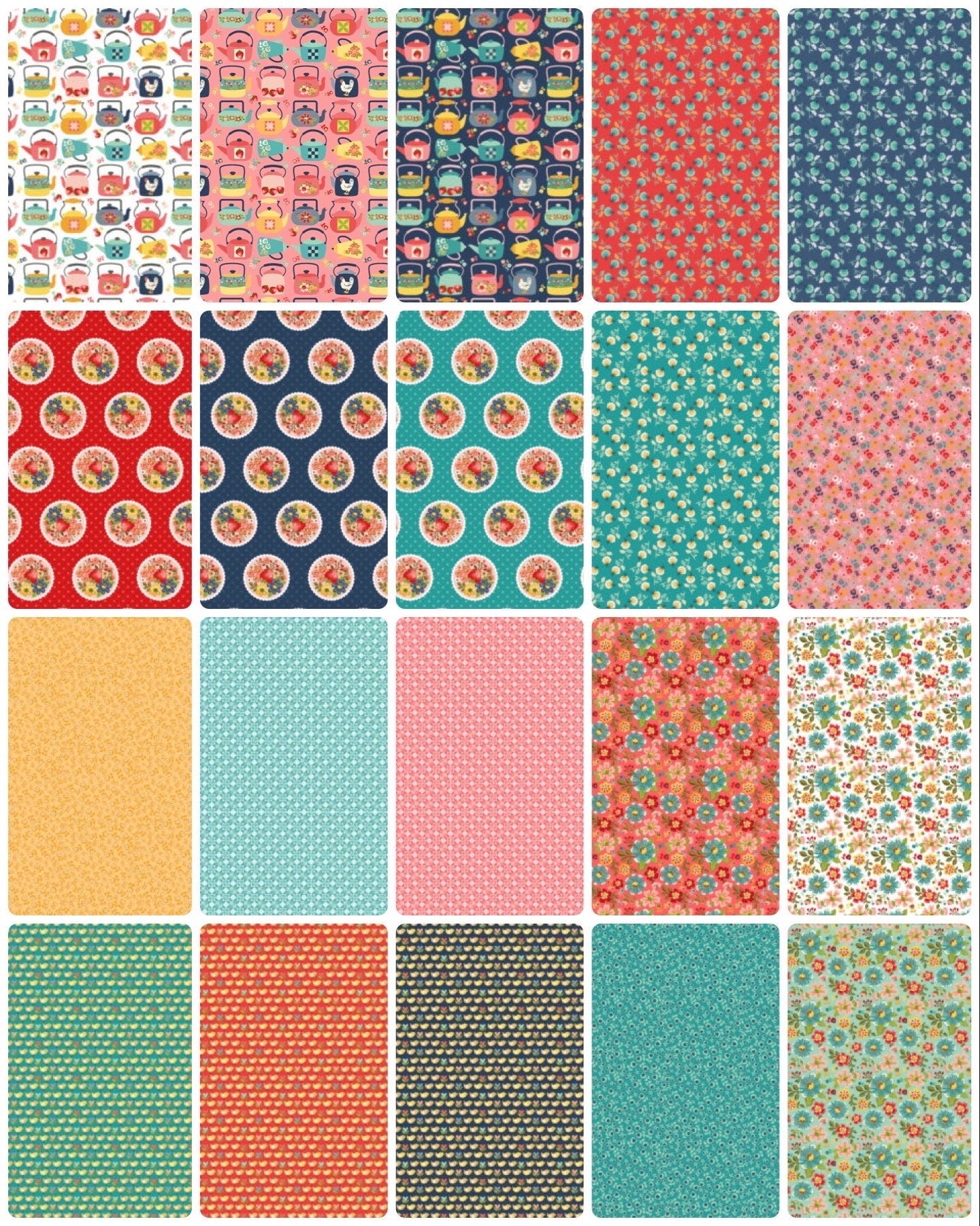 Poppie Cotton Betsy's Sewing Kit Fabric Collection Calico Tea Kettles on Pink Premium 100% Cotton Quilt Shop Quality Fabrics