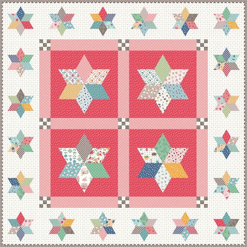 LAST RESTOCK!!! Riley Blake Pot Luck Stars Quilt Kit Featuring Lori Holt Cook Book Fabric Collection Finished Size: 65"x65"