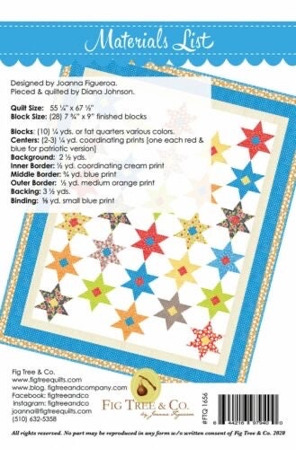 Fig Tree & Co Estrellas Quilt Pattern Finished Size: 55.25"x67.5"