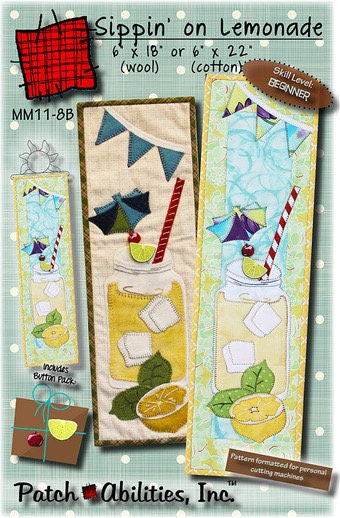 Patch Abilities Inc Sippin' on Lemonade Wall Hanging Pattern (2 Size Variations Per Pattern) BONUS Sippin' on Lemonade Buttons