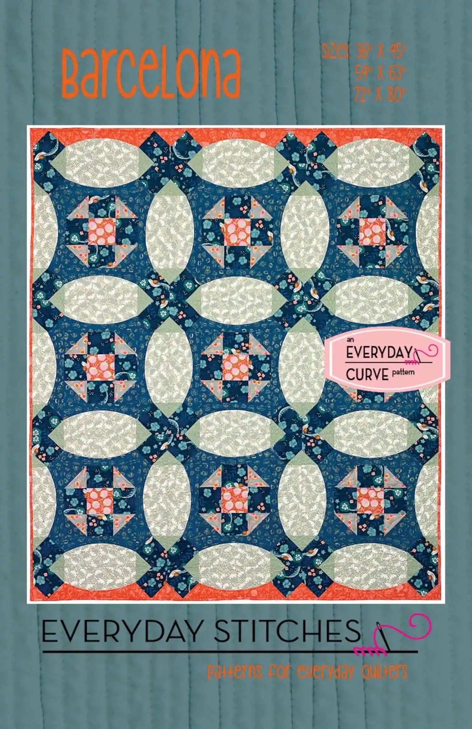 Everyday Stitches Barcelona Quilt Pattern - Optional Acrylic Everyday Curve Ruler (3 Size Variations Per Pattern)