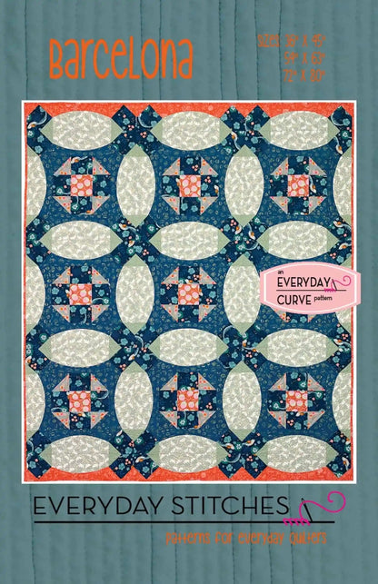 Everyday Stitches Barcelona Quilt Pattern - Optional Acrylic Everyday Curve Ruler (3 Size Variations Per Pattern)