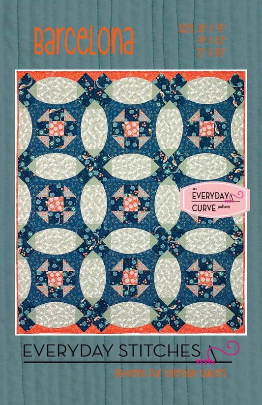 Everyday Stitches Barcelona Quilt Pattern - Optional Acrylic Everyday Curve Ruler (3 Size Variations Per Pattern)