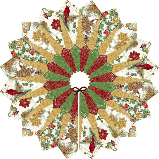 QuiltFox Designs 40" Dresden Tree Skirt Kit Featuring Hoffman Joyful Traditions Fabric Collection Premium 100% Cotton Fabrics