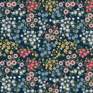 Poppie Cotton Sunshine & Chamomile Fabric Collection Sunshine Bouquet on Navy Premium 100% Cotton Quilt Shop Quality Fabrics