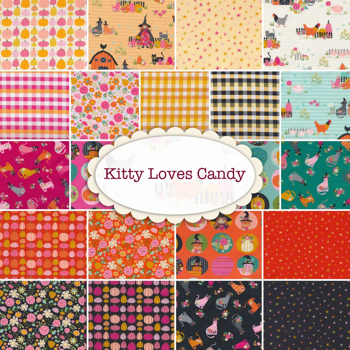 Poppie Cotton Kitty Loves Candy Fabric Collection Fun Dots on Orange Premium 100% Quilt Shop Quality Cotton Fabrics