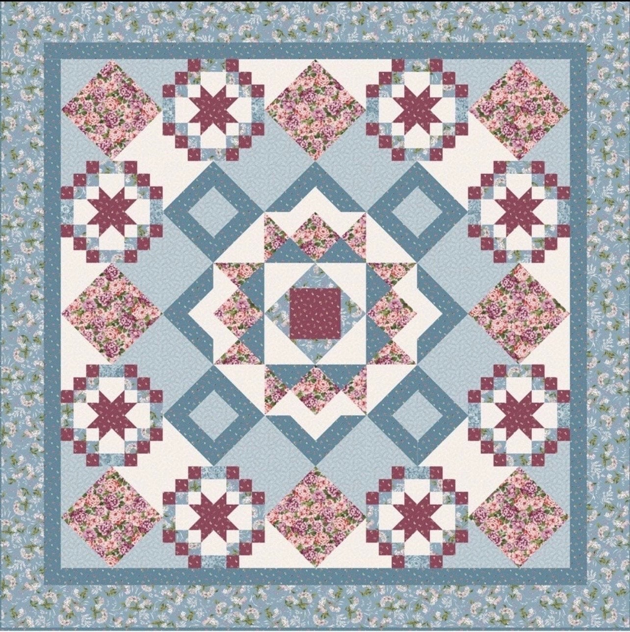 LAST ONE!! Maywood Studio Blooming Bunch Quilt Kit Featuring Adelaide Fabric Collection Finished Size: 74"x74" Premium 100% Cotton Fabrics