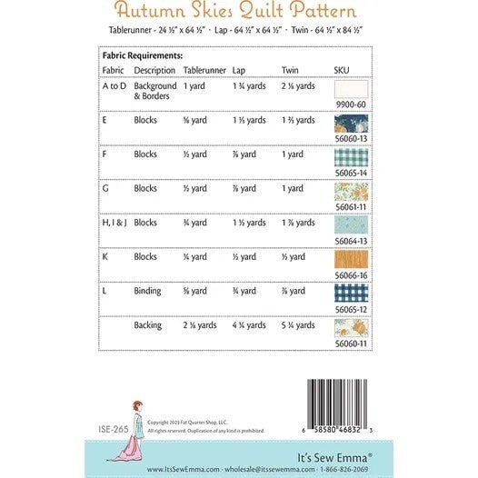 It's Sew Emma Autumn Skies Quilt Pattern (3 Size Variations Per Pattern)