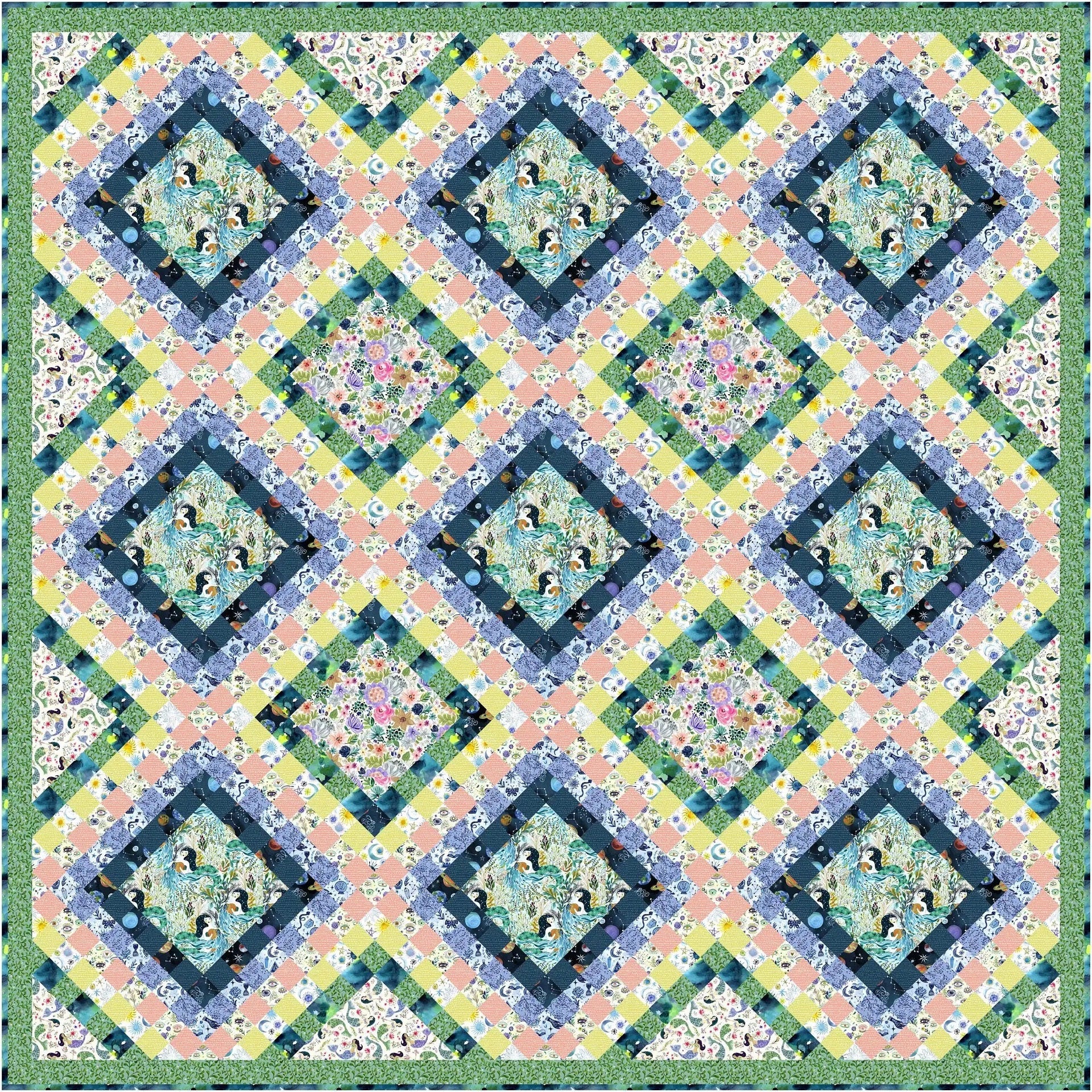 Tourmaline & Thyme Age of Aquarius Quilt Pattern Finished Size: 89"x89"