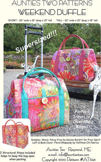 Aunties Two Weekend Duffle Bag Pattern Includes 2 Pre-Bent Bag Stays (2 Size Variations Per Pattern)