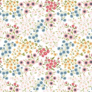 Poppie Cotton Sunshine & Chamomile Fabric Collection Sunshine Bouquet on White Premium 100% Cotton Quilt Shop Quality Fabrics