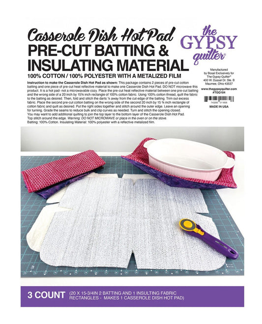 The Gypsy Quilter Casserole Hot Pad Pre-Cut Batting 3-Count (20"x15.75")