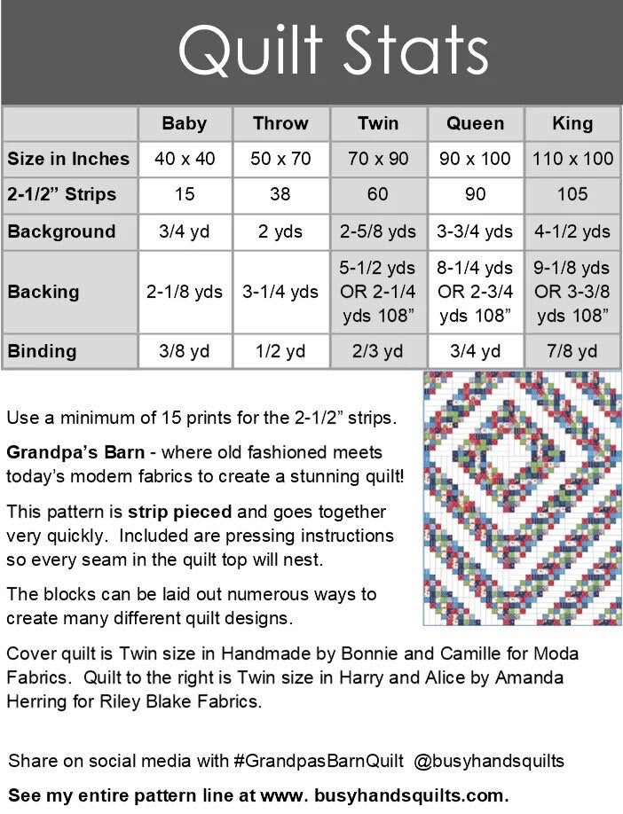 Busy Hands Quilts Grandpa's Barn Quilt Pattern (5 Size Variations Per Pattern)