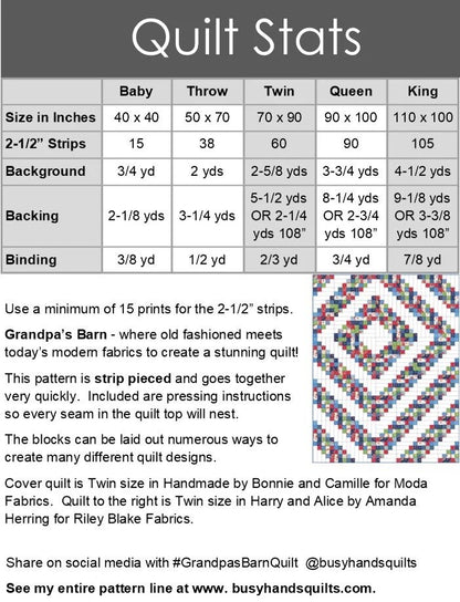 Busy Hands Quilts Grandpa's Barn Quilt Pattern (5 Size Variations Per Pattern)