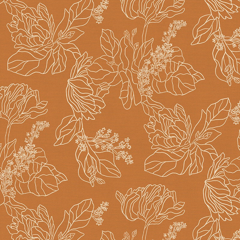 LAST BOLT! Paintbrush Studio Botanica Fabric Collection Lined Peony on Brown Premium 100% Cotton Quilt Shop Quality Fabrics