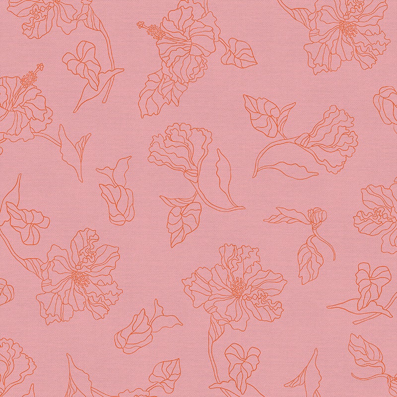 LAST BOLT! Paintbrush Studio Botanica Fabric Collection Hibiscus on Pink Red Premium 100% Cotton Quilt Shop Quality Fabrics