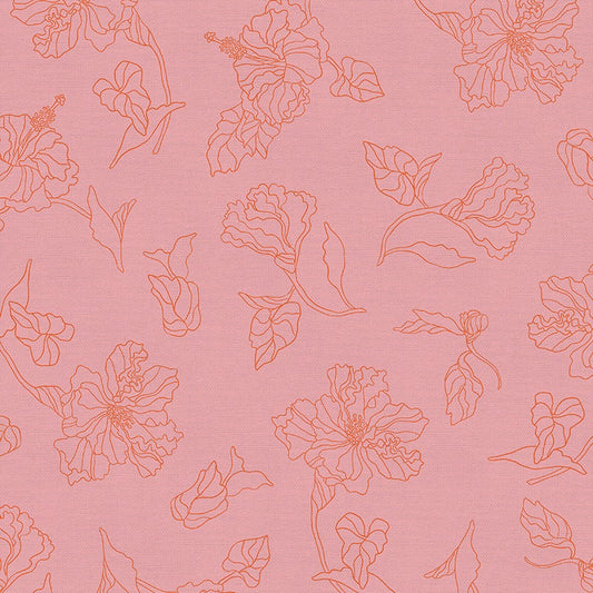 LAST BOLT! Paintbrush Studio Botanica Fabric Collection Hibiscus on Pink Red Premium 100% Cotton Quilt Shop Quality Fabrics