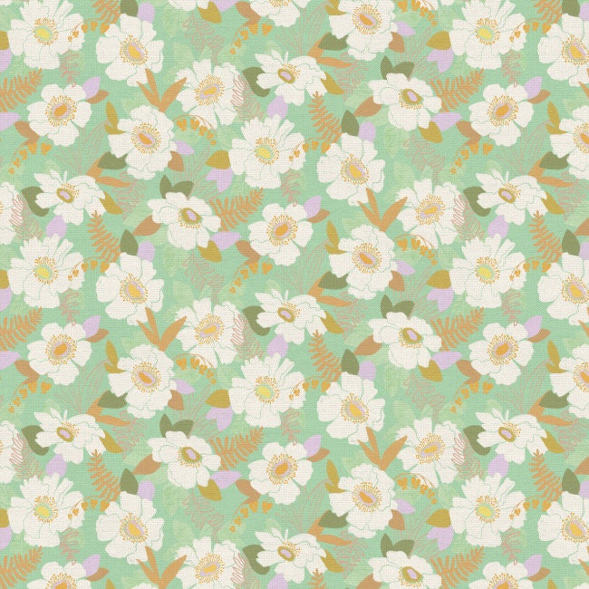 Paintbrush Studio Botanica Fabric Collection Peony on Mint Premium 100% Cotton Quilt Shop Quality Fabrics