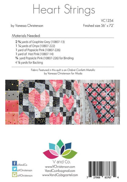 V & Co Heart Strings Quilt Pattern Finished Size:56"x72"