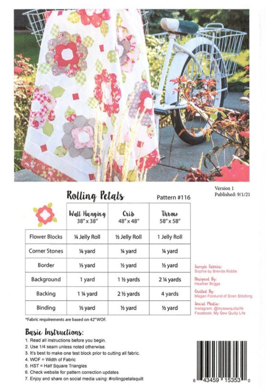 My Sew Quilty Life Rolling Petals Quilt Pattern (3 Size Variations Per Pattern)